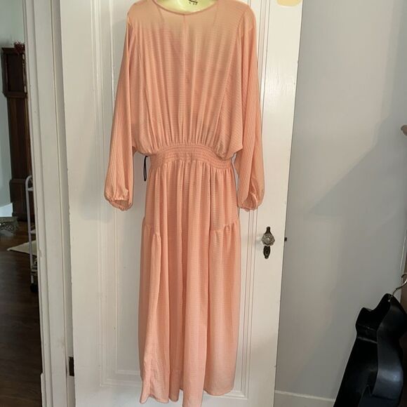 NWOT Prologue Peach Hi-Lo dress with smocked waistband & button front - Picture 6 of 10